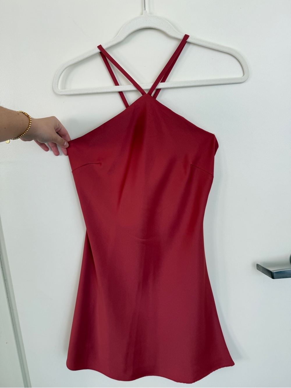 Lulu's Red Strappy Satin Halter Mini Dress Size M